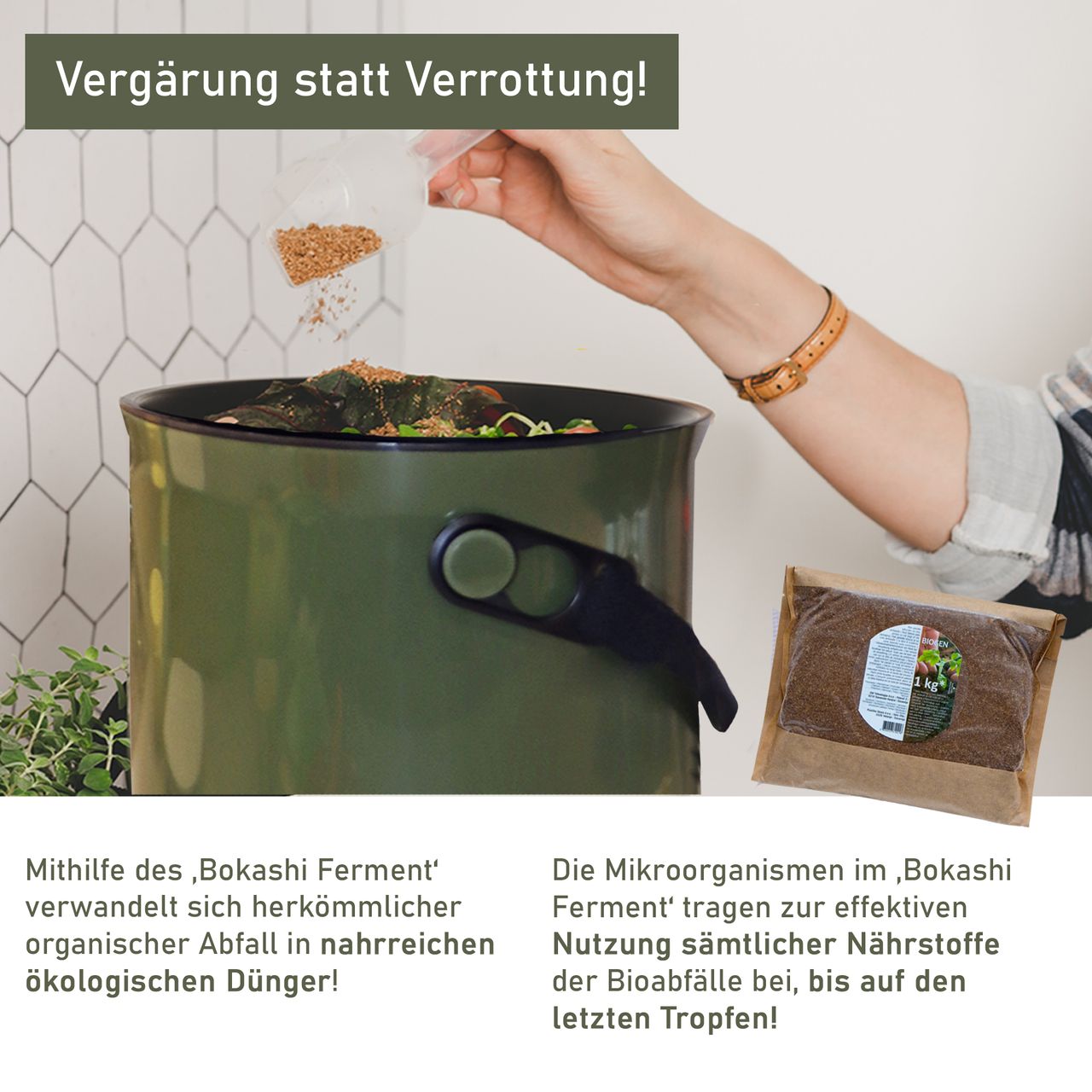 Lemodo Skaza Bokashi Set mit Eimer und Ferment, oliv
