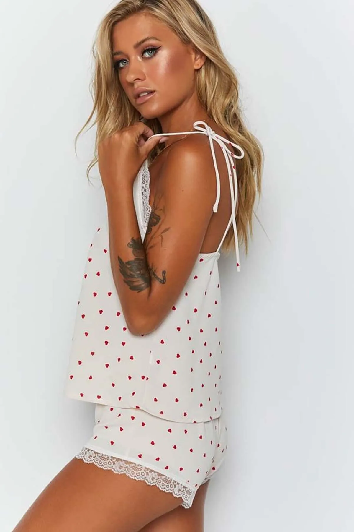 Merry See  Shorts-Pyjama-Set mit Spitze und Herzstickerei