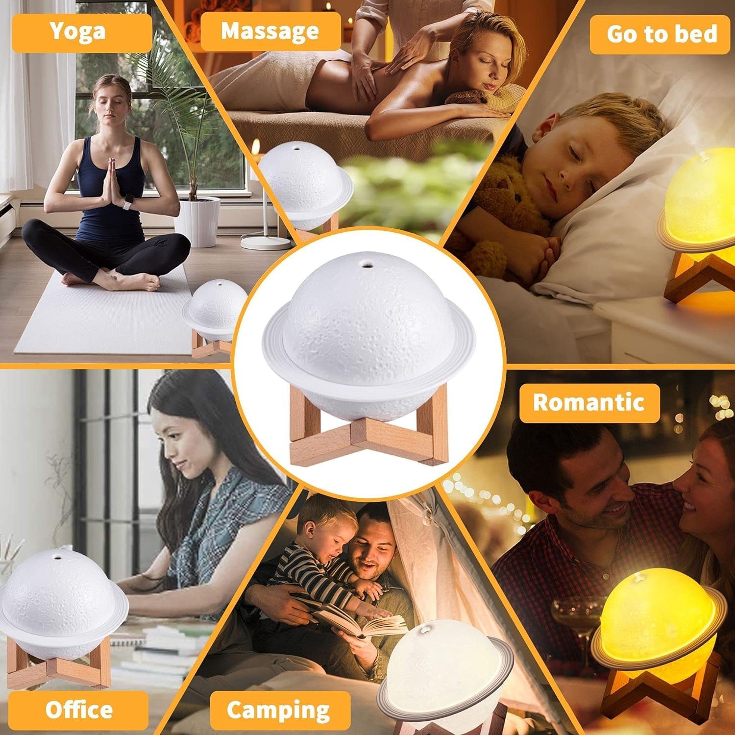 megadot Diffuser Mond Lampe Luftbefeuchter, 2-in-1 Aroma Diffusor, 3 Farben 3D LED Mondlicht mit Ständer, Aromatherapie-Diffusor
