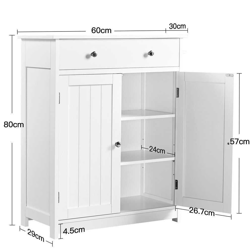 Yaheetech Badkommode Badezimmerschrank, Küchenschrank 60x30x80cm