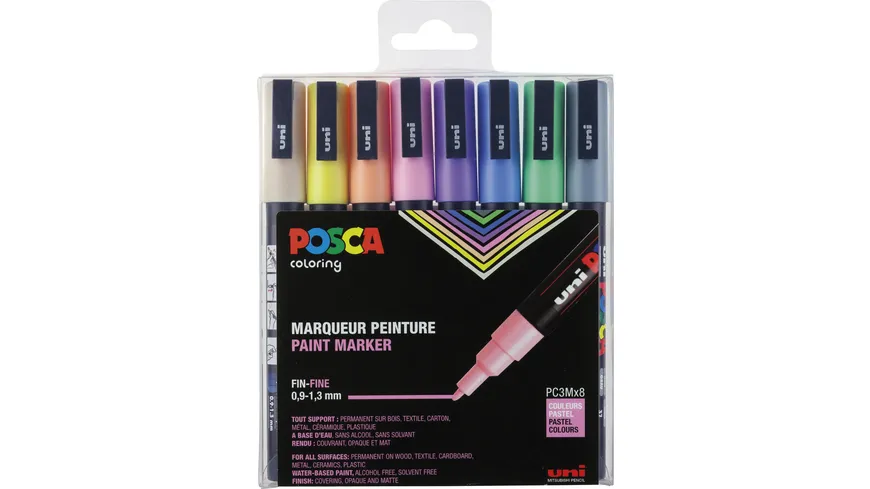FABER-CASTELL  Marker UNI POSCA PC-3M 8er Set Pastell