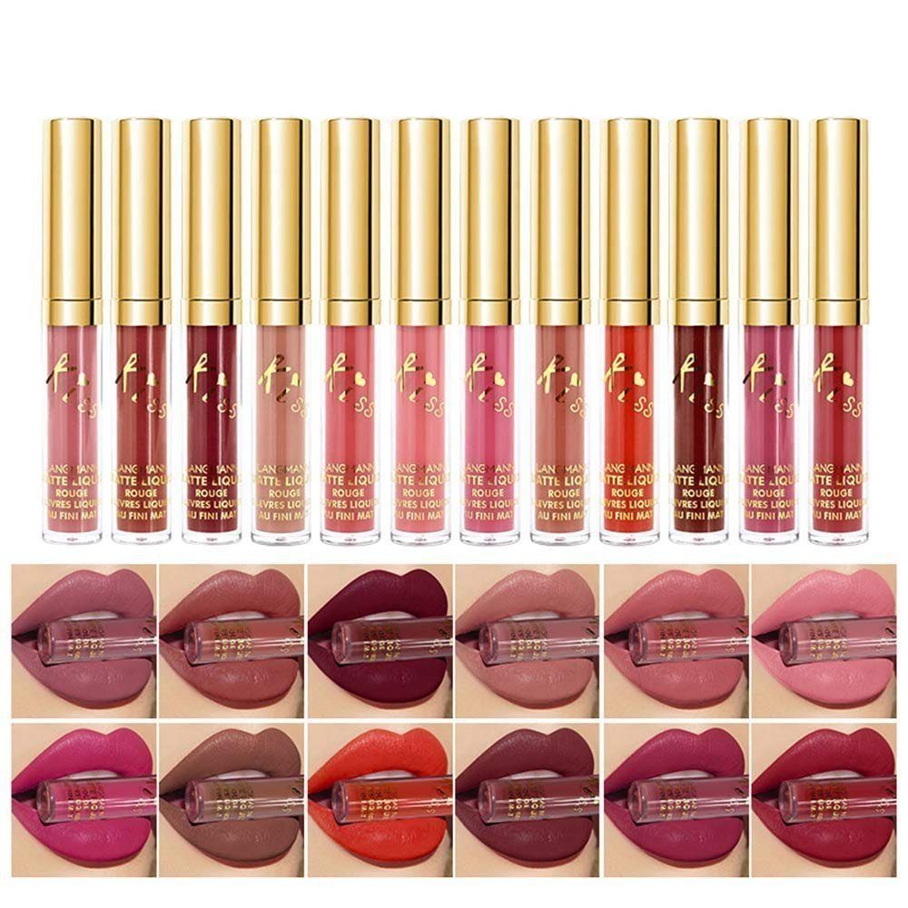 POCHUMIDUU Lippenstift-Set 12-teiliges Lippenstift-Set,flüssiger Lipgloss, samtiger Lippenstift