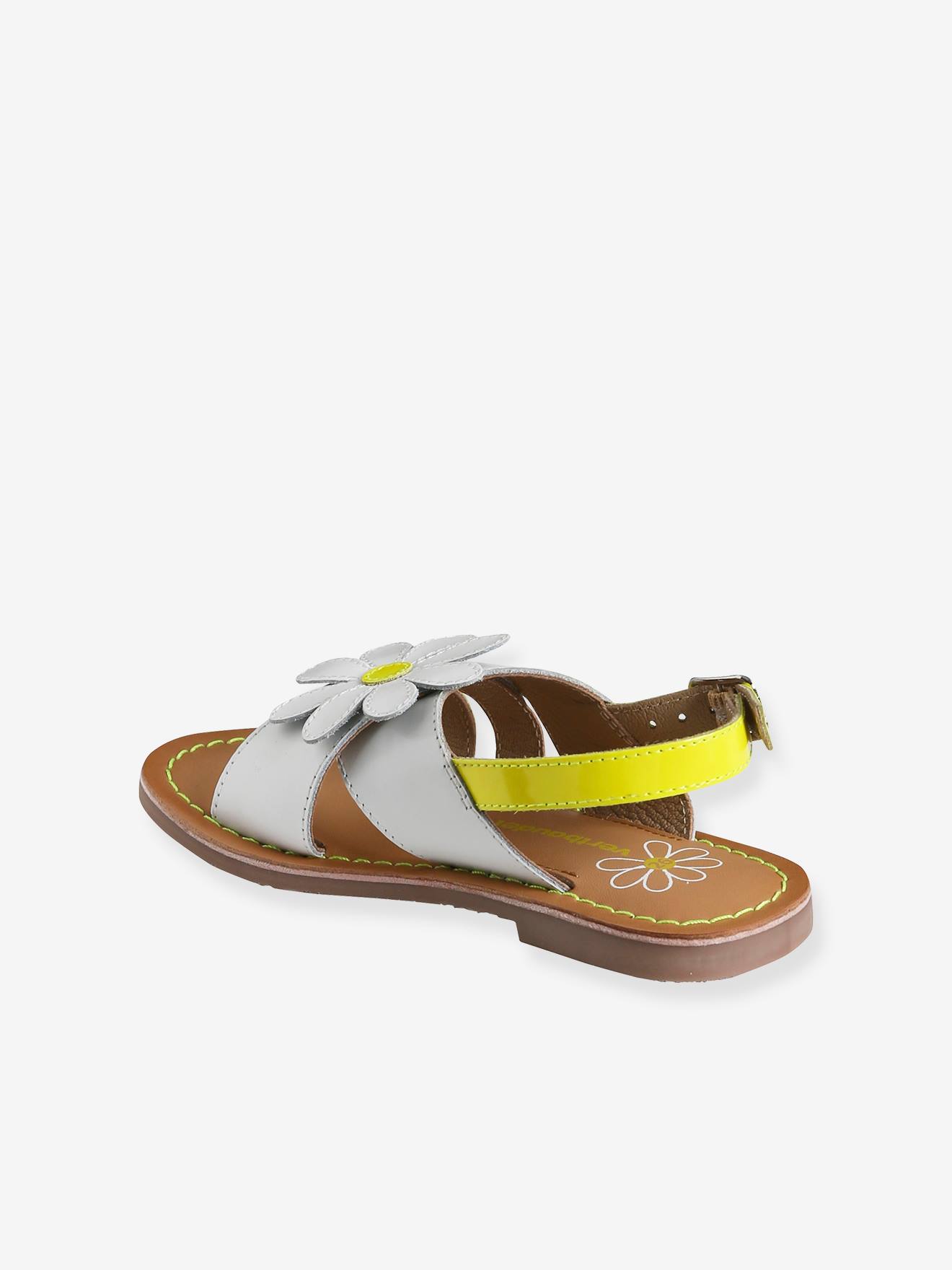 Sandales cuir et cuir fluo fille blanc