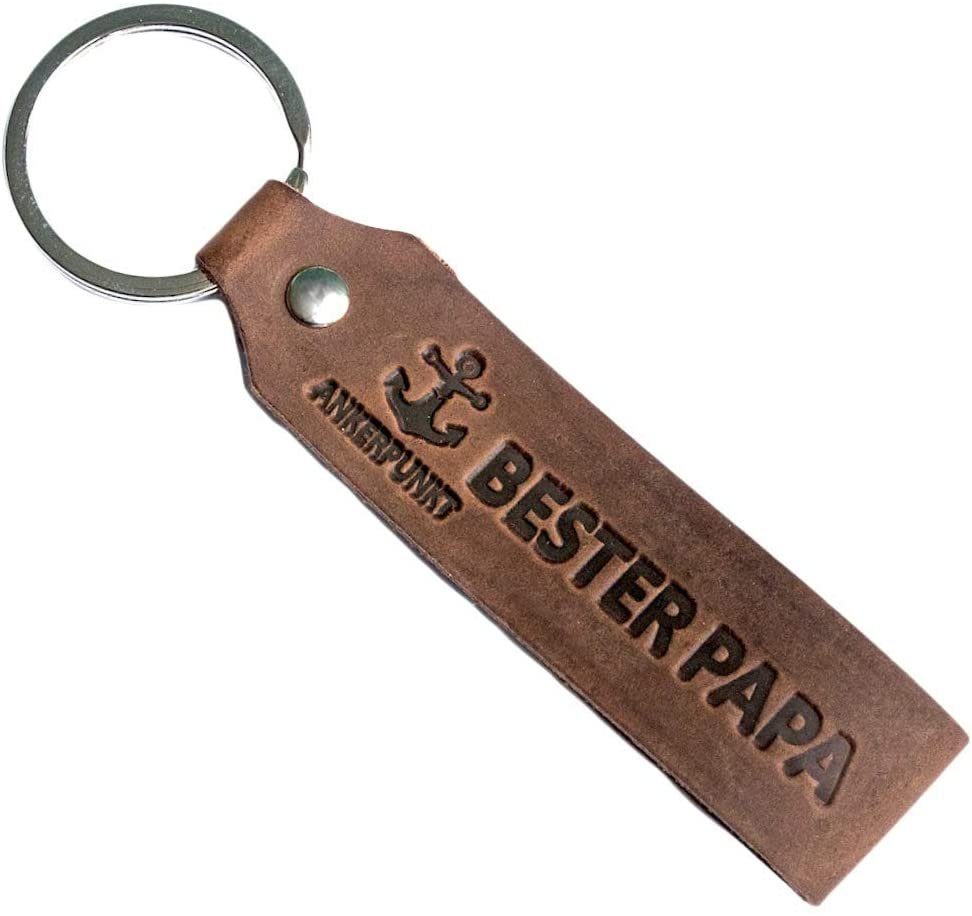 Ankerpunkt Schlüsselanhänger mit Gravur Bester Papa (Vatertagsgeschenk für Papa, Geschenke für Papa, Vater zum Geburtstag, Weihnachten, Vatertag Geschenk), dunkelbraun - Made in Germany