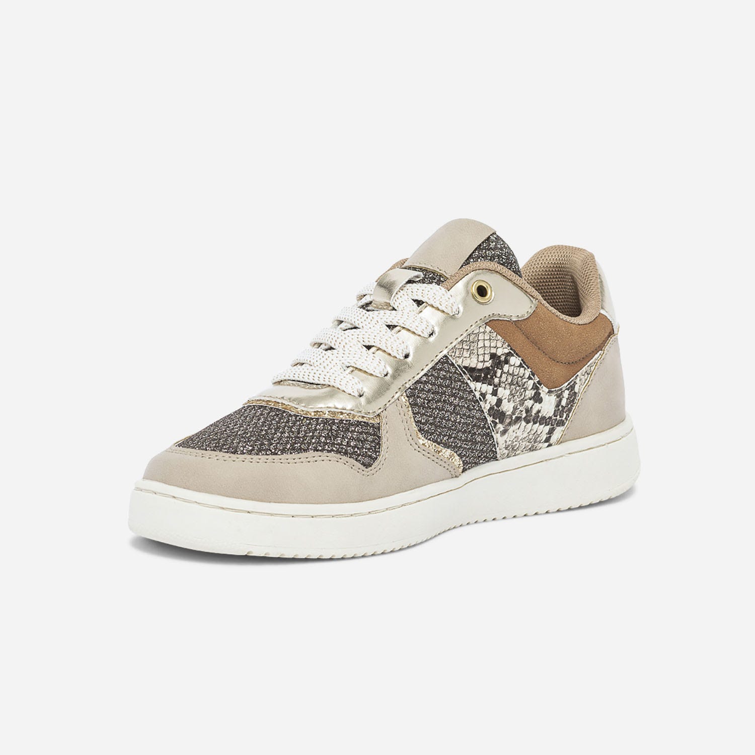 Tennis TEXTO beige, camel, or et effet python