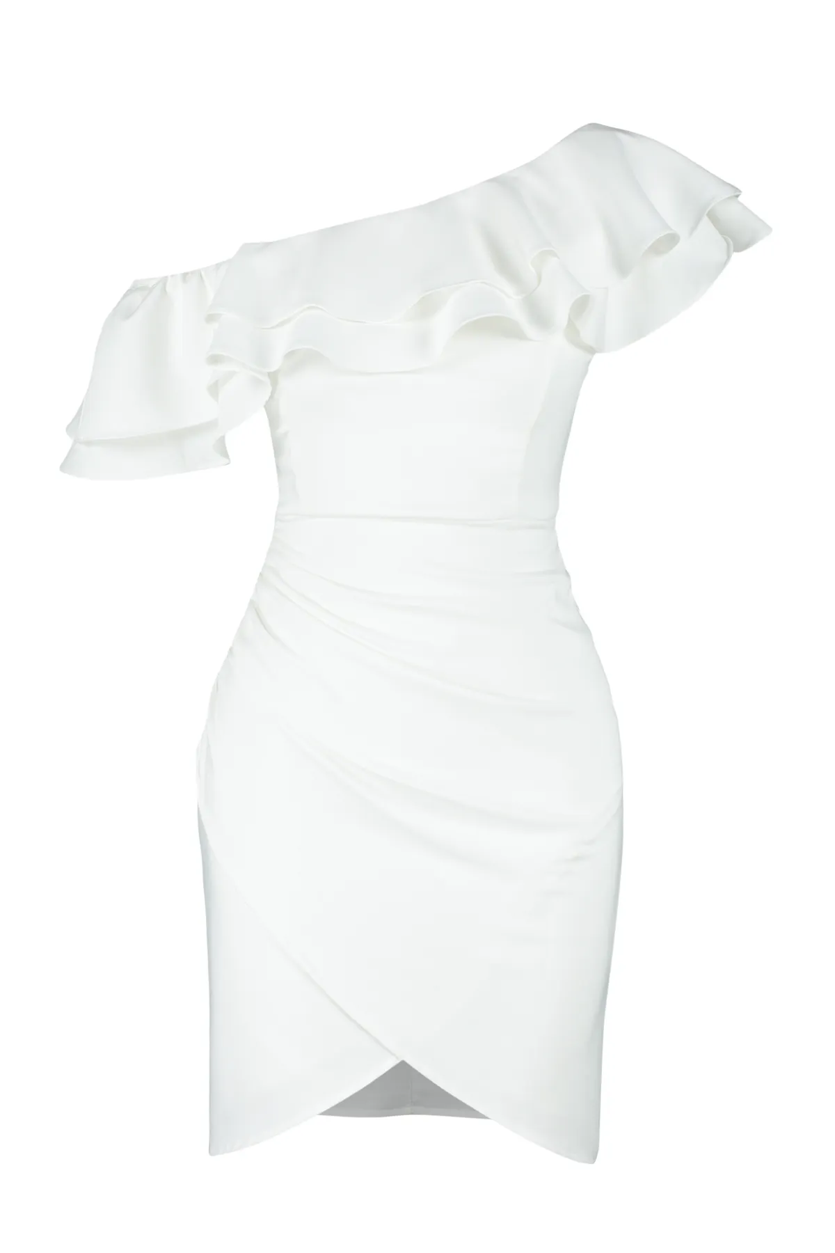 Trendyol Collection  Weißes Braut-Volant-detailliertes, gefüttertes Hochzeits-/Nikah-Elegantes Abendkleid TPRSS24EL00013