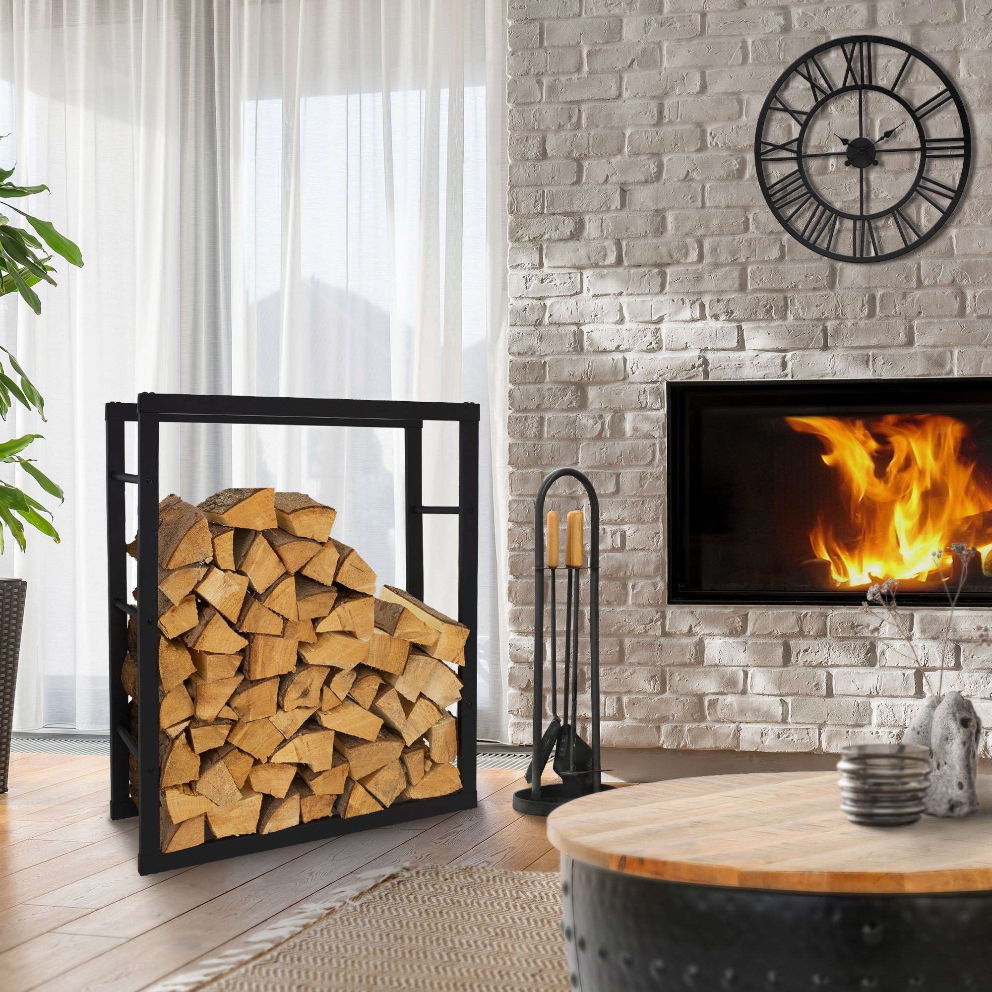 ML-DESIGN Kaminholzregal Brennholzregal Holzaufbewahrung Kaminholzständer Kaminholzhalter, BxTxH:25x80x100 cm, Schwarz 80x100x25cm rechteckig Metall Innen/Außen