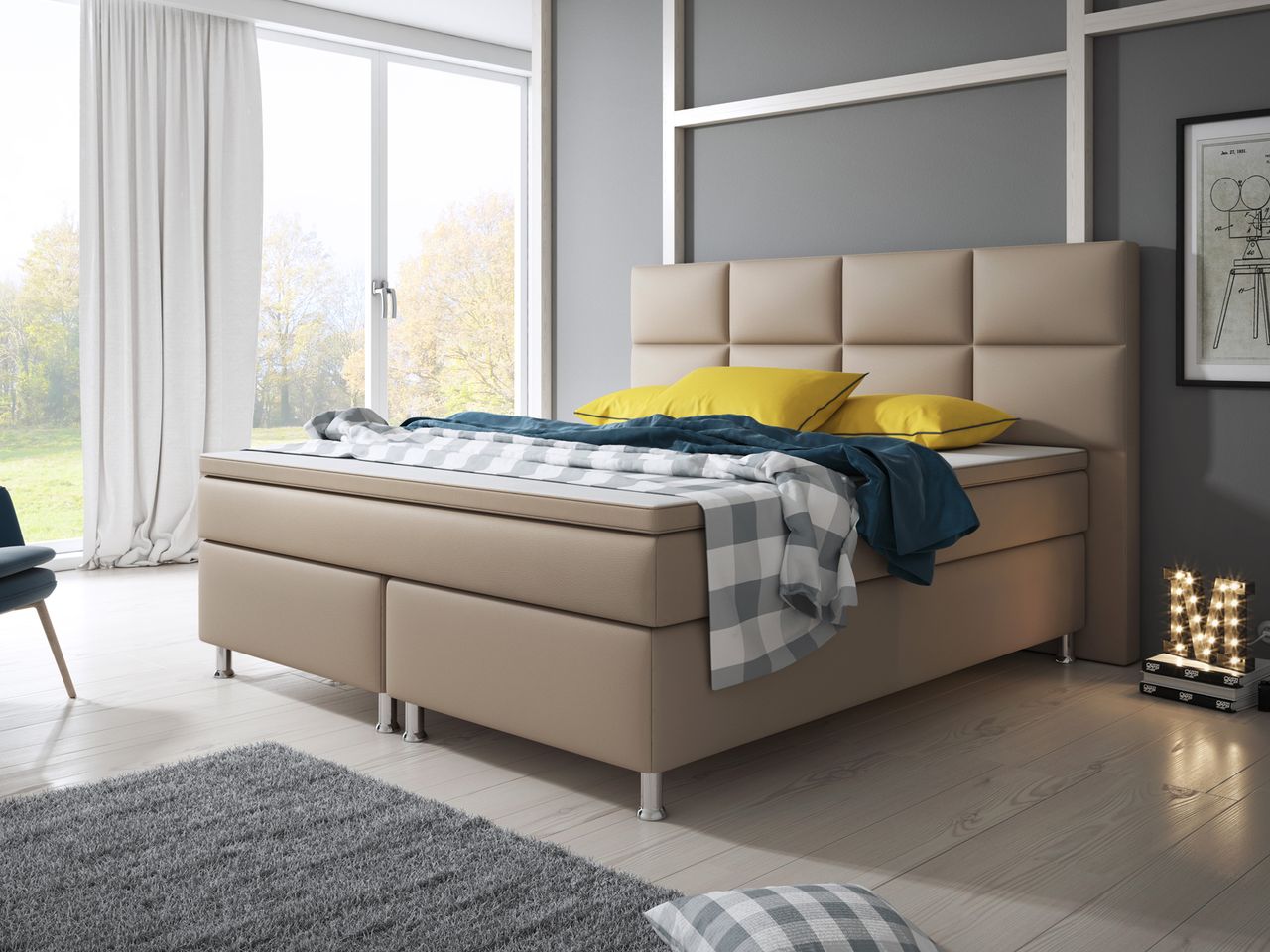 IHG Boxspringbett Miami 180x200 cm Kunstleder Muddy