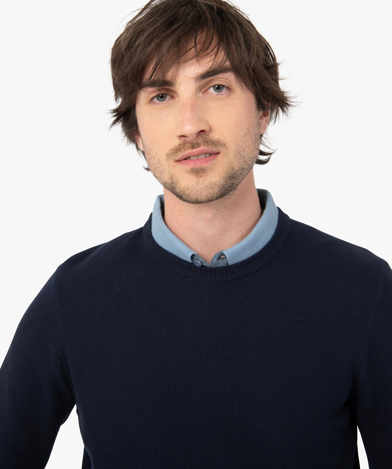 Pull homme en maille fantaisie unie bleu fonce | GEMO