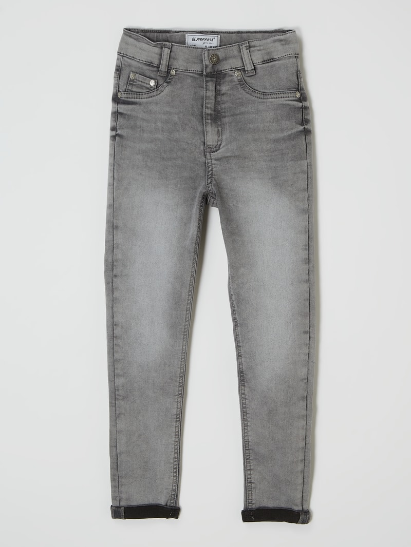 Cropped High Waist Jeans mit Stretch-Anteil in mittelgrau meliert