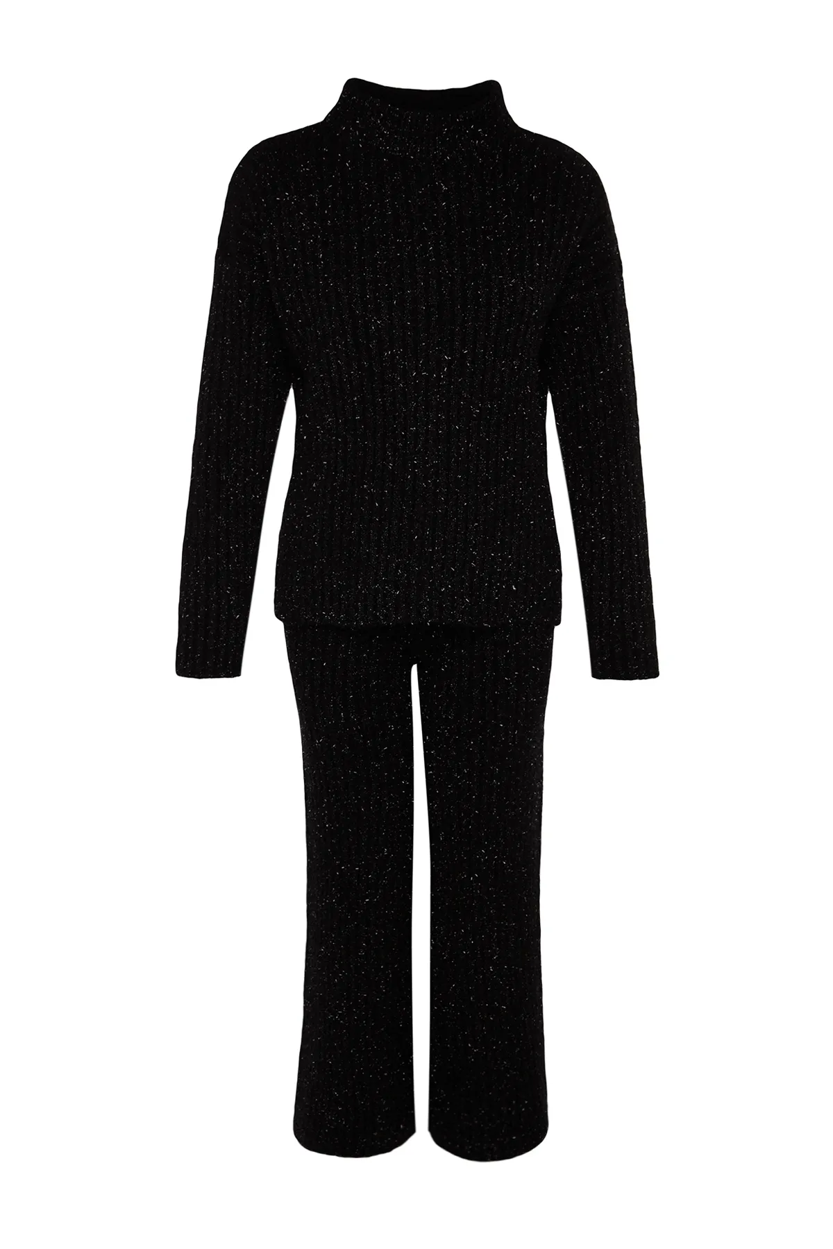 Trendyol Collection  Schwarzes, übergroßes Set aus Oberteil und Unterteil aus Strick mit Weihnachtsmotiv und Glitzer TWOAW24AU00114