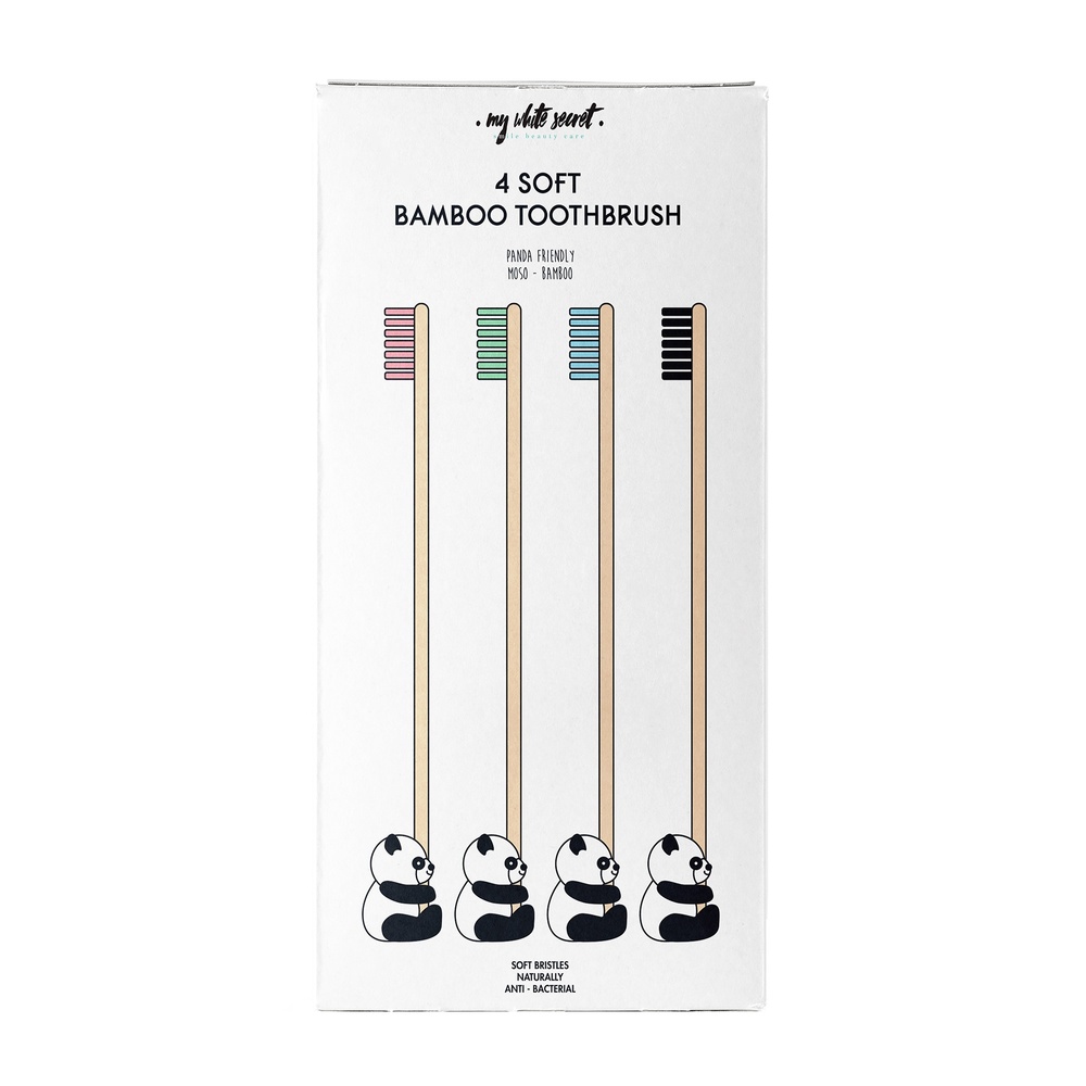 My White Secret 4 x multi colour bamboo toothbrush set Brosse à dent en Bambou