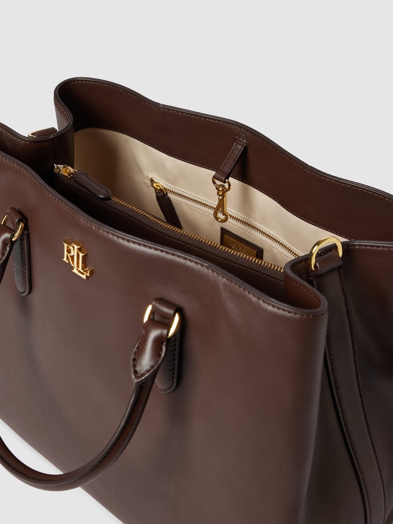 Satchel aus Leder mit Label-Applikation Modell 'MARCY' in dunkelbraun