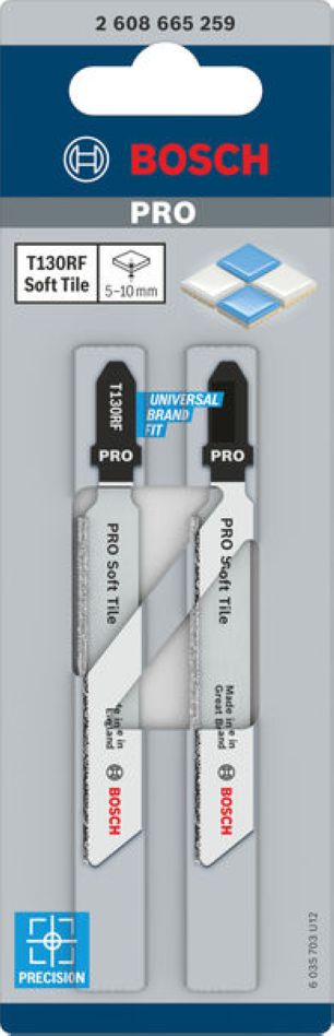 Bosch Blue Accessories 2608665259 PRO Soft Tile T130RF Stichsägeblatt, 83 mm, 2-teilig
