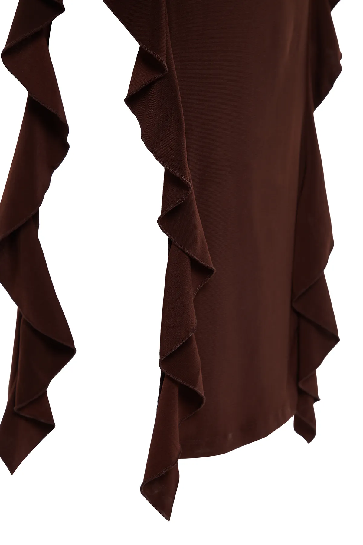 Trendyol Collection  Brauner Rock, Volants, U-Boot-Kaya, dehnbares Maxi-Strickkleid TWOAW24EL00616