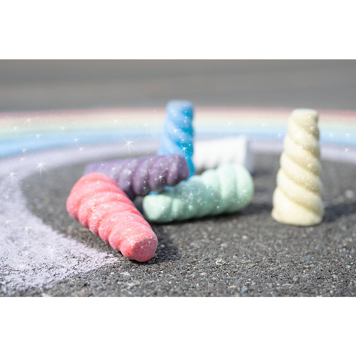 Straßenmalkreide Einhorn Glitzer, 6 Farben
