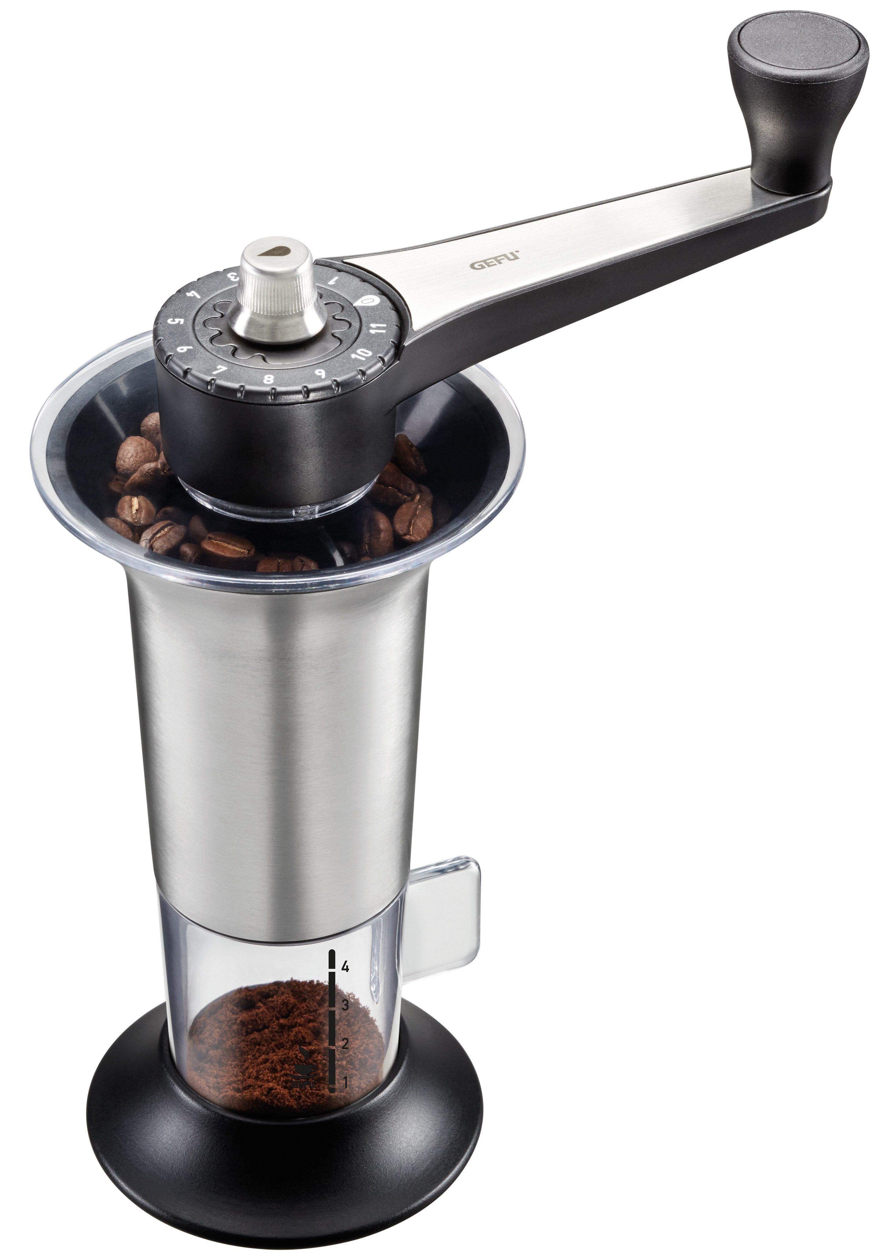 GEFU Kaffeemühle LORENZO, Kegelmahlwerk, mit 11 Mahlstufen, aus hochwertigem Edelstahl und Kunststoff