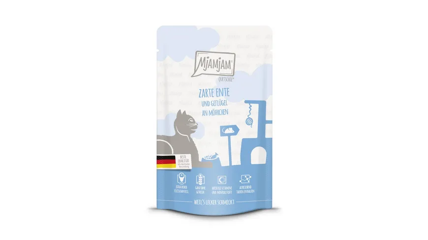 MjAMjAM Katzennassfutter Quetschie zarte Ente & Geflügel an leckeren Möhrchen 125 g