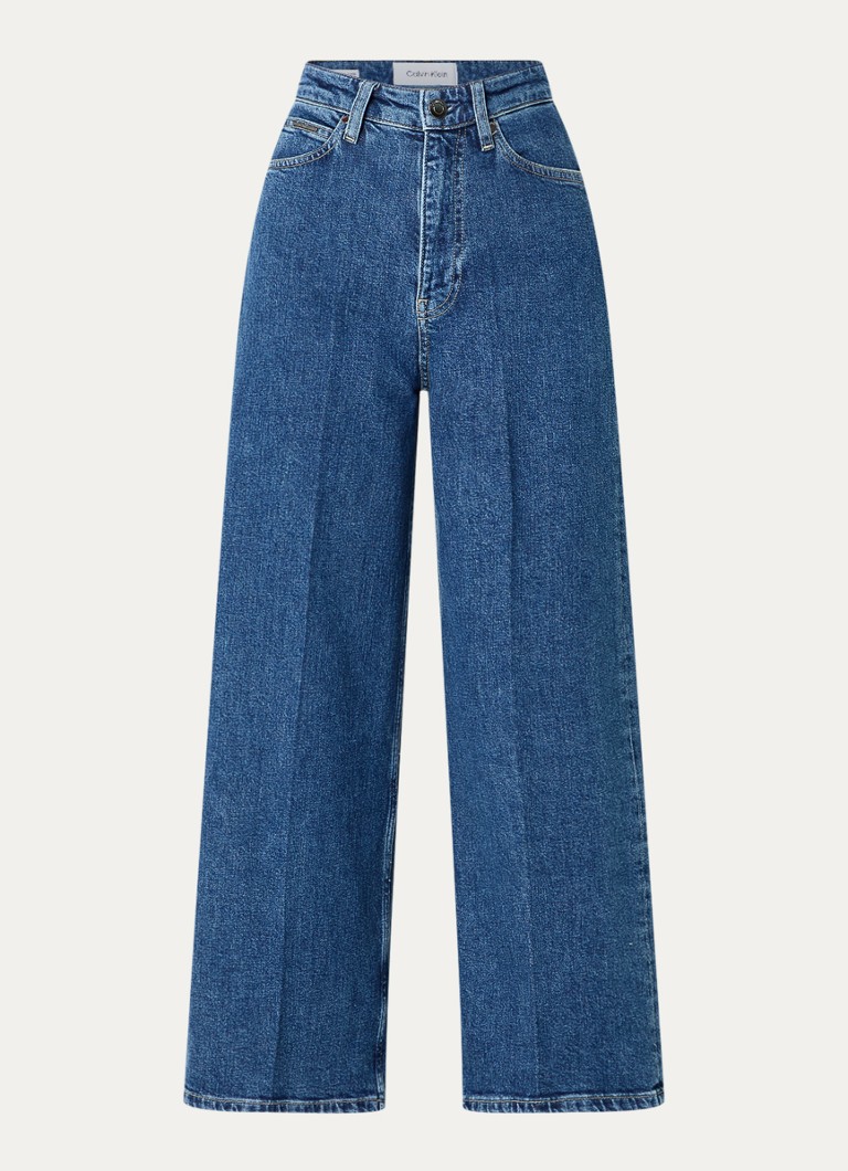 Pantaloni scurți din denim cu talie înaltă Calvin Klein, cu croi larg, spălare medie