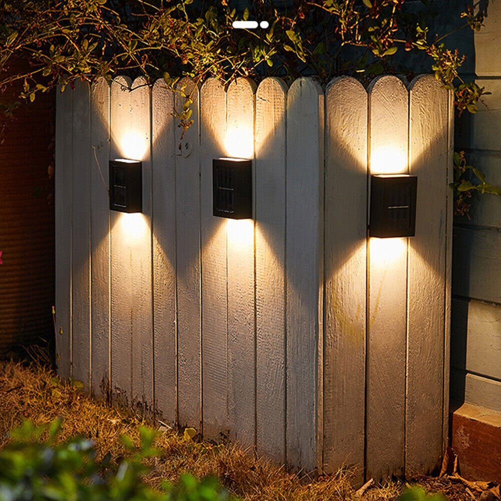 LETGOSPT Außen-Wandleuchte 4 Stück LED Solarleuchte Solarlampe Außen Wandlampen Up Down, LED fest integriert, Warmweiß, Solarleuchten für Außen, Solar LED Wandleuchte Aussen Warmweiß Solarlicht, für Veranda Pfad Garage, Garten Solarleuchte