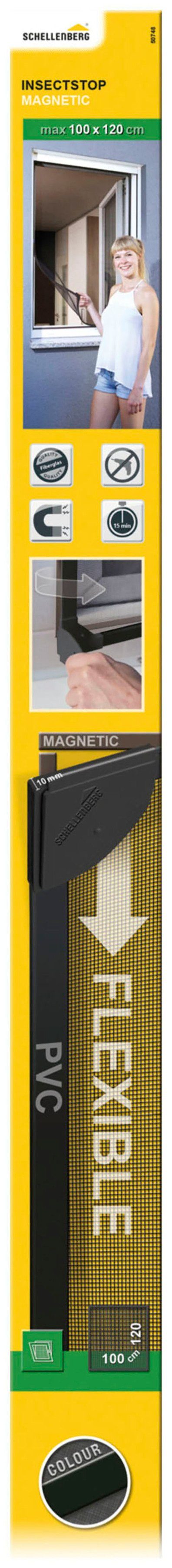 SCHELLENBERG Insektenschutz-Fensterrahmen Magnetrahmen mit Fiberglasgewebe für Fenster, Fliegengitter kürzbar, 100 x 120 cm, anthrazit, 50748
