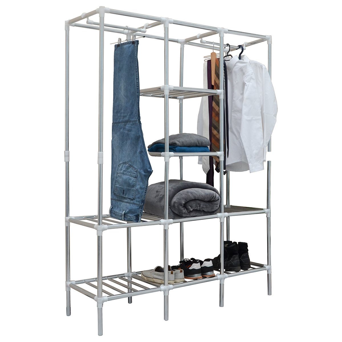 eyepower Kleiderschrank Großes XXL Schrankregal offener Kleiderschrank DIY Stecksystem Kleiderstange