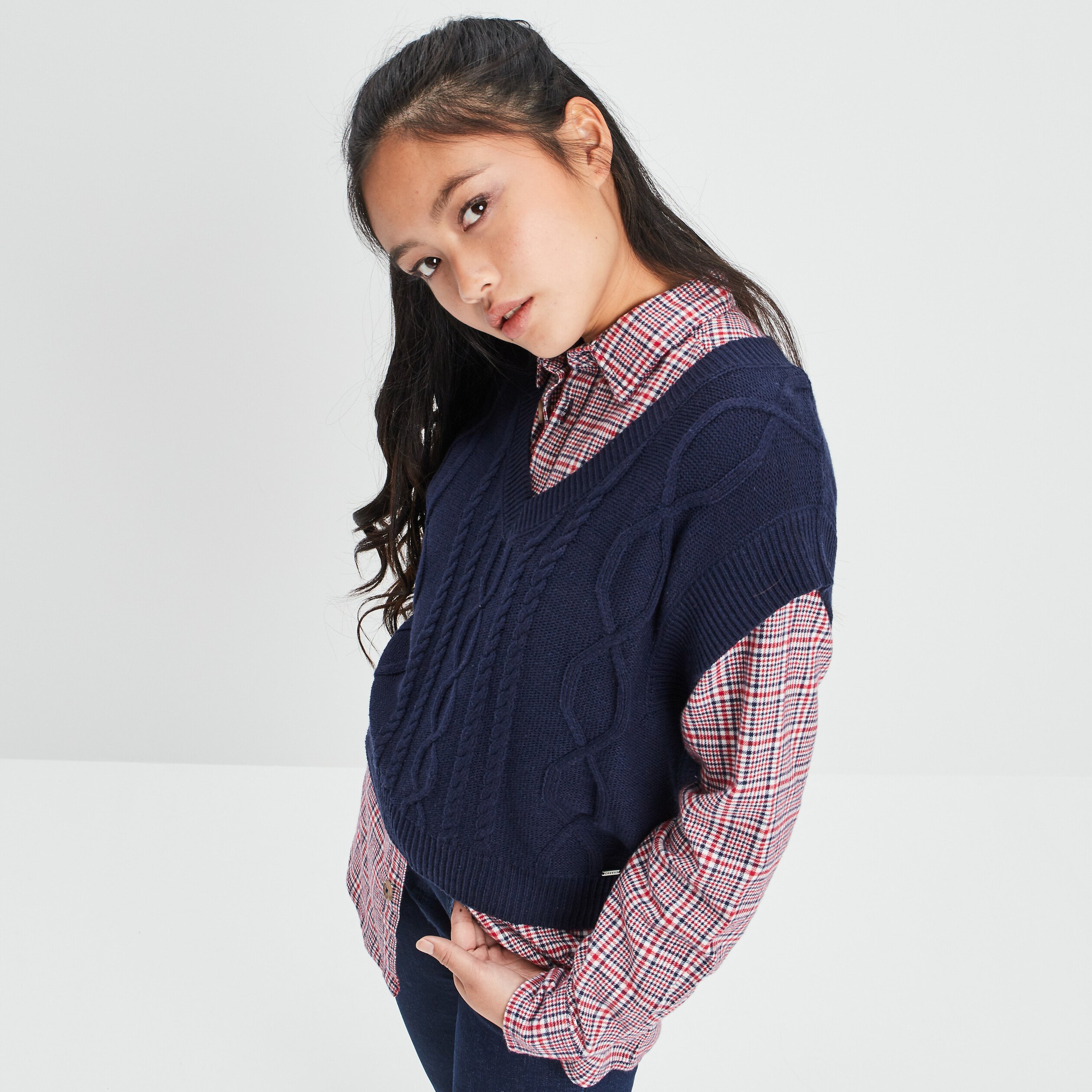 Pull court sans manches bleu marine femme | La Halle