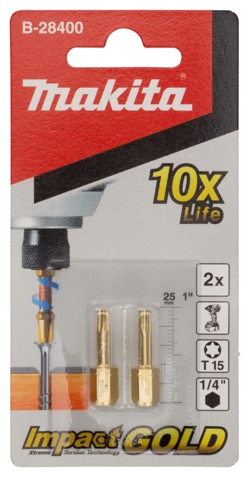 Acessórios Makita B-28400 XTT Ponta de Parafusadeira de Impacto Torx Formato C 15 25 mm (Pacote com 2 unidades)