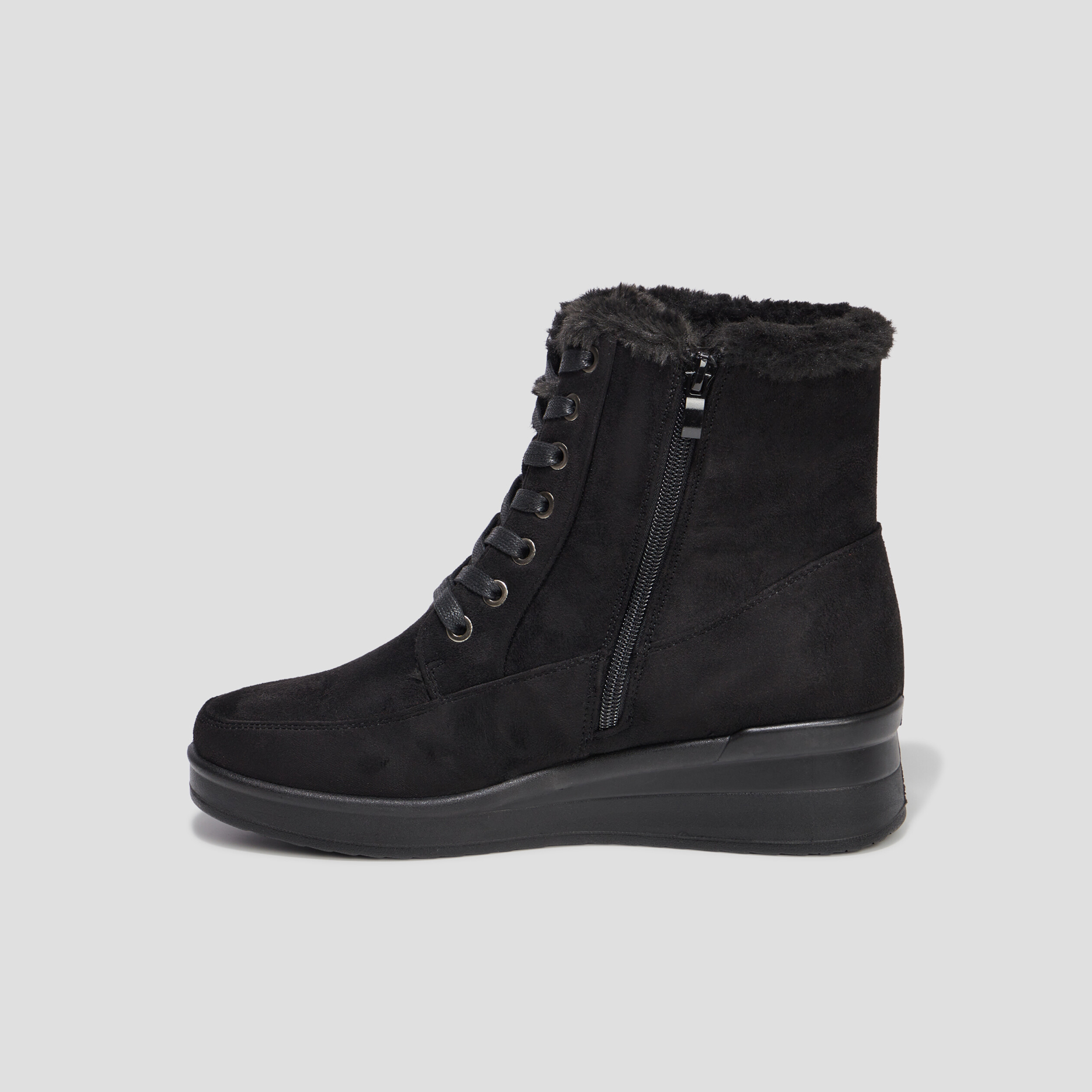 Bottines fourrées compensées pied large noir femme | La Halle
