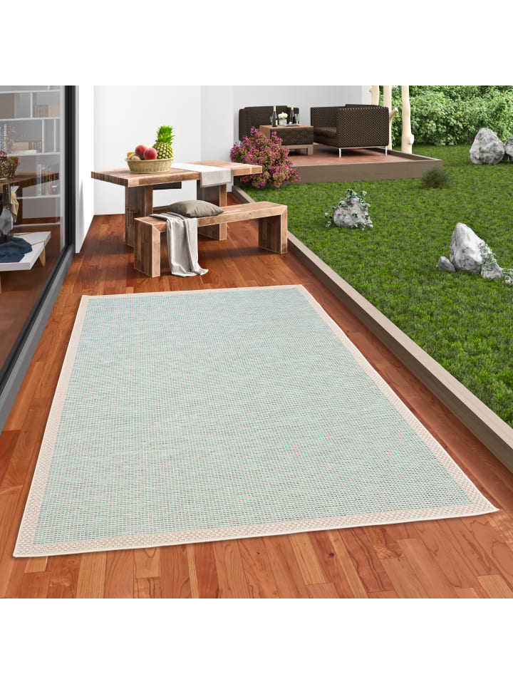 Pergamon In & Outdoor Teppich Flachgewebe Ottawa Bordüre in Türkis günstig kaufen