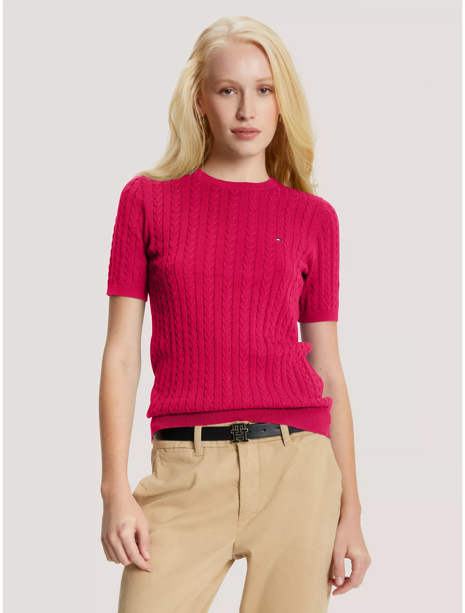 Cable Knit Short-Sleeve Sweater