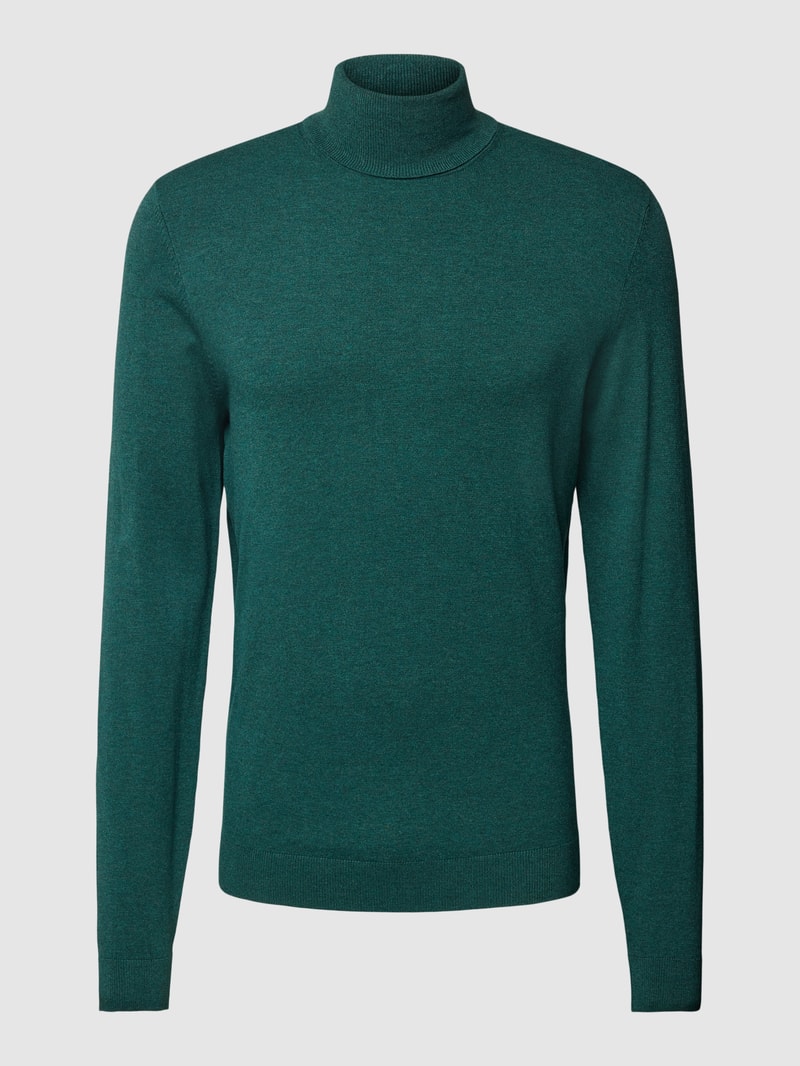 Strickpullover mit Rollkragen in dunkelgrün meliert