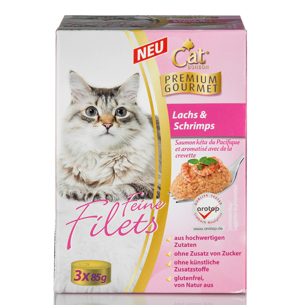 CAT BONBON Feine Filets, Lachs & Shrimps & Fischrogen, 3 x 85 gr.