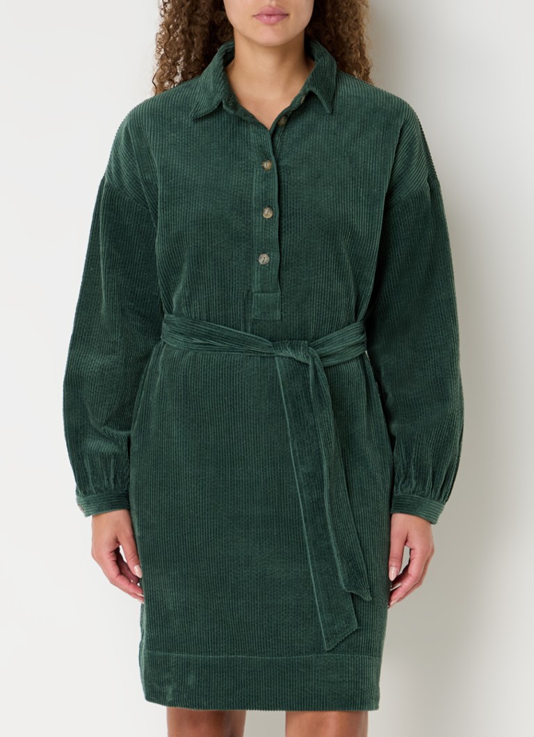 Robe-blouse courte en velours côtelé River Woods avec ceinture à nouer et poches latérales