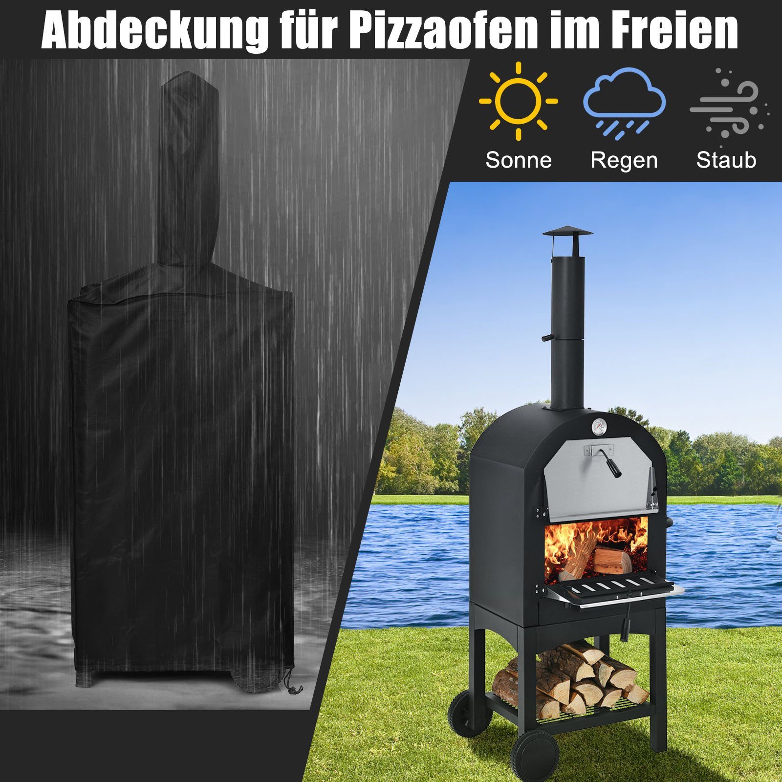 COSTWAY Pizzaofen, Grillwagen, mit Schornstein, für BBQ draußen