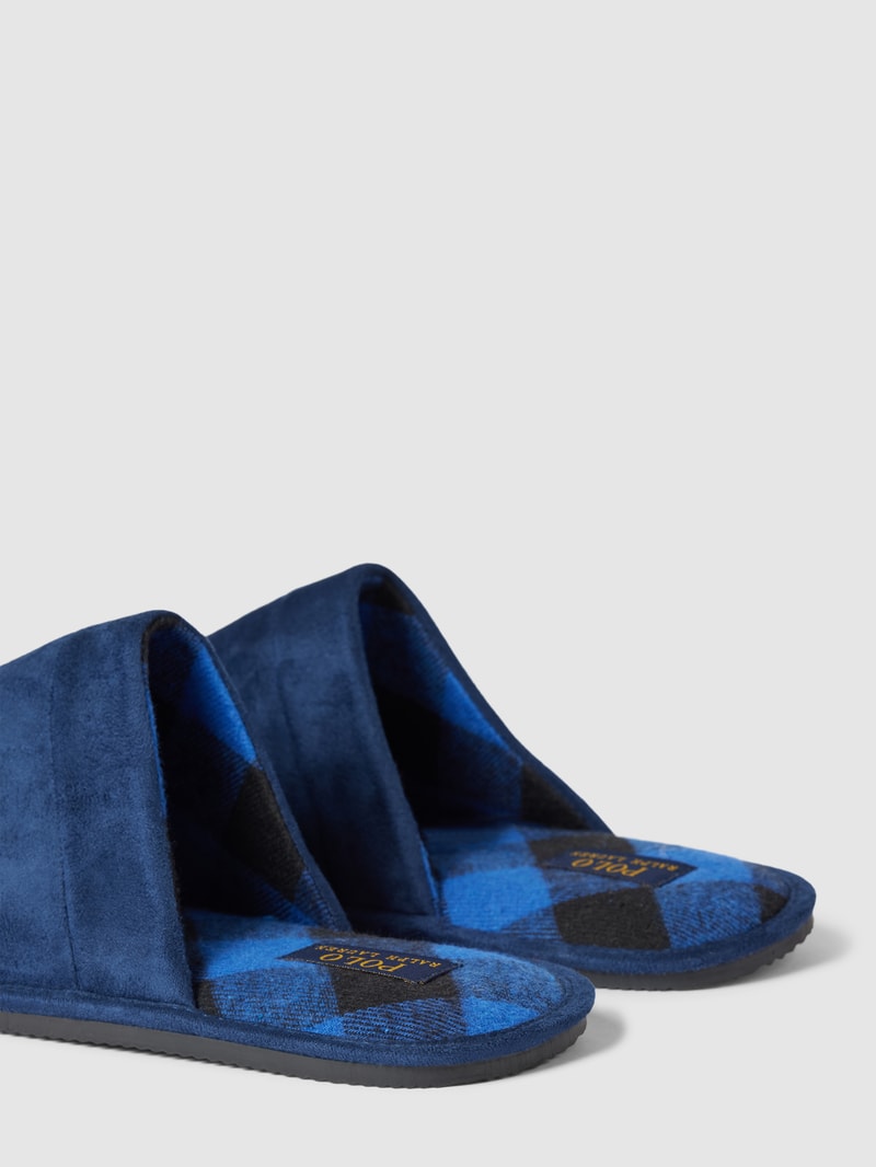 Hausschuhe mit Label-Stitching Modell 'KLARENCE' in marineblau