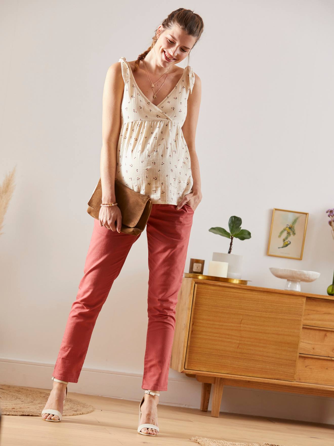Pantalon chino de grossesse rouge moyen uni