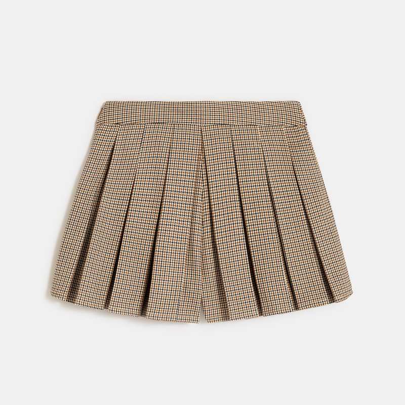 Short plissé à petits carreaux marron fille