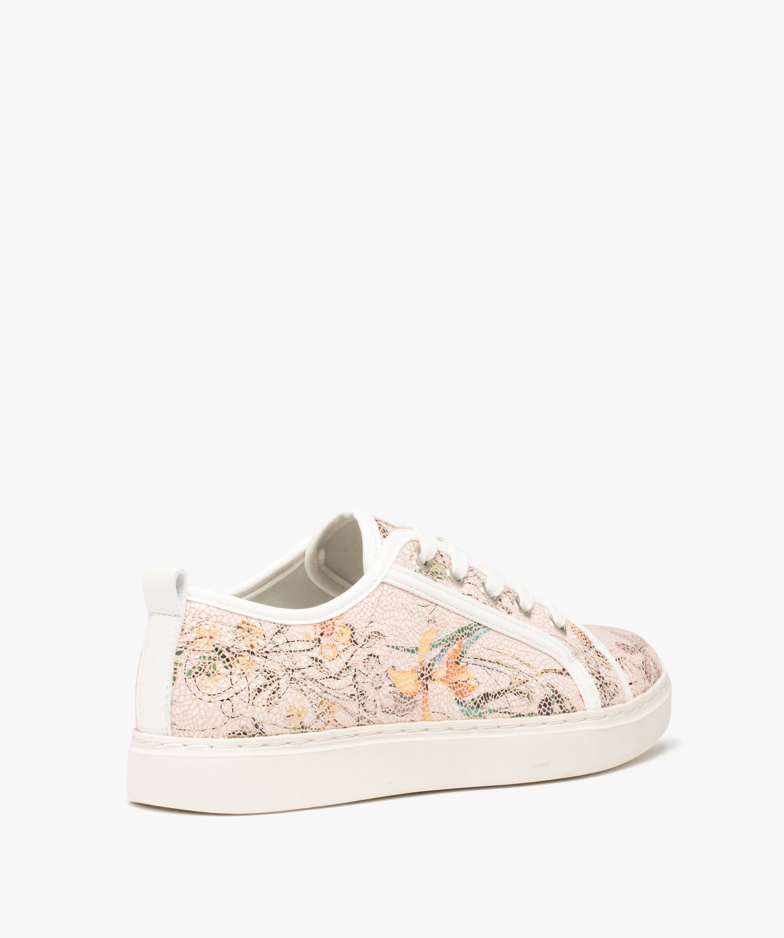 Baskets femme à motifs fleuri avec vernis effet craquelé rose | GEMO
