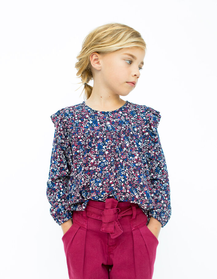 T-shirt marine imprimé étoiles et coeurs fille
