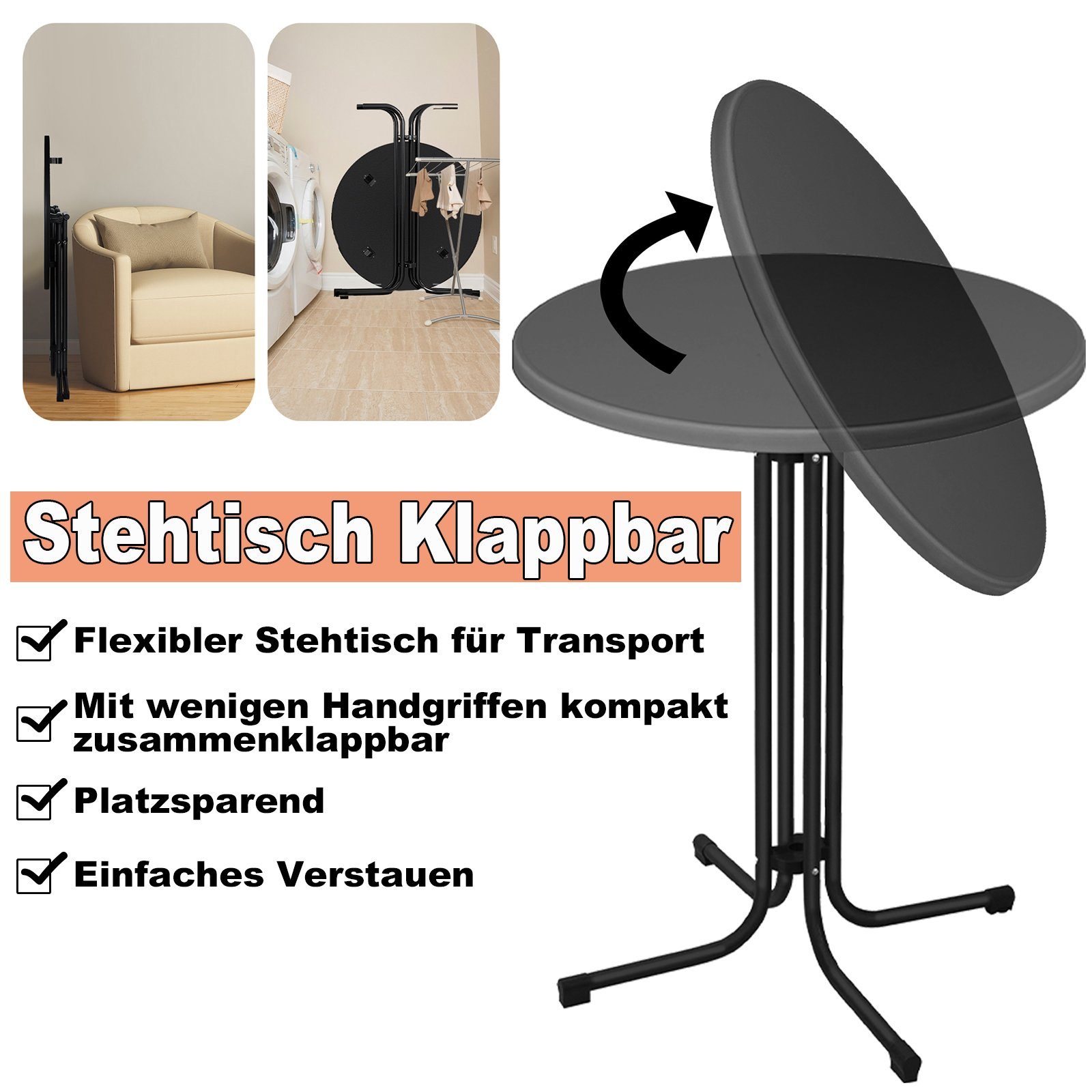 UISEBRT Stehtisch Stehtisch Klappbar Ø79cm Bistrotisch Rund Gärten Klapptisch 110cm Hoch, Bartisch Gastro für Outdoor Cafe Bistros Party