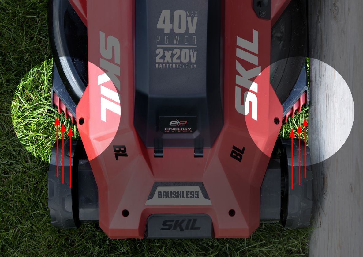 SKIL GM1E0140BA Akumulátorová sekačka na trávu 43 cm 2x 20V bezkartáčová vč. 2x 4,0Ah baterie a nabíječky