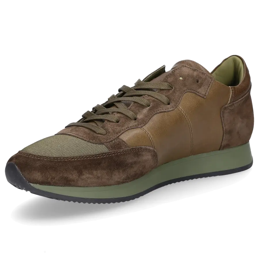 Philippe Model - Sneaker low Tropez Glattleder Veloursleder Logo olive - oliv
