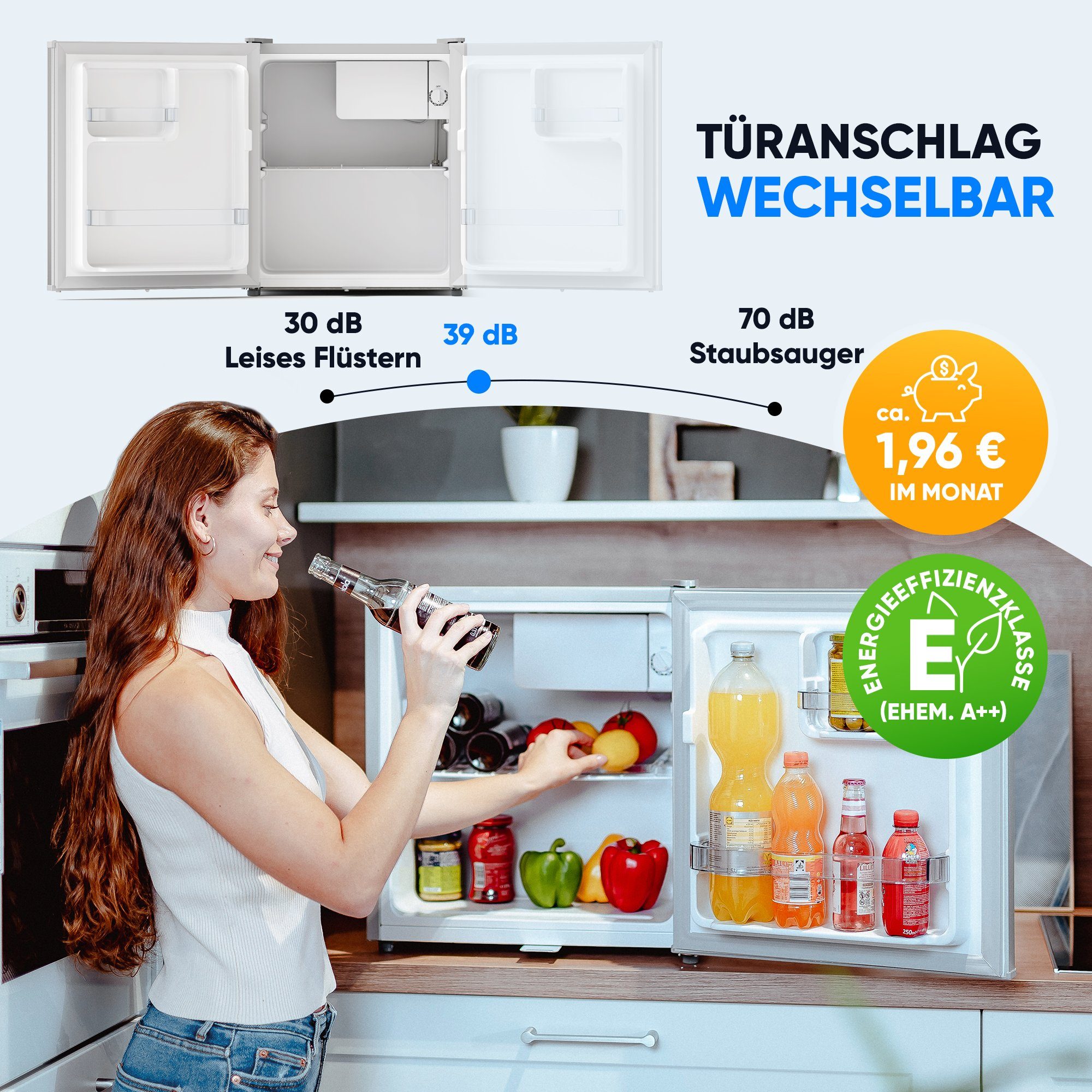 Stillstern Table Top Kühlschrank KB 46.2, 45 cm hoch, 51 cm breit, Mini Kühlschrank E 45L mit Abtauautomatik