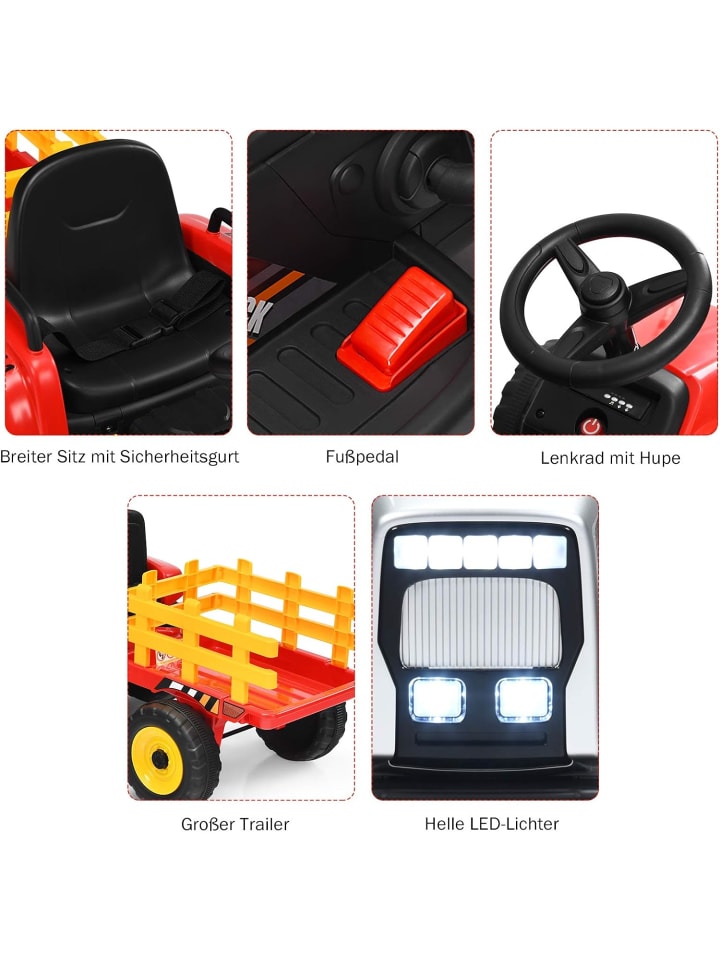 COSTWAY 12V Traktor ab 3 Jahren in Rot günstig kaufen 135 cm