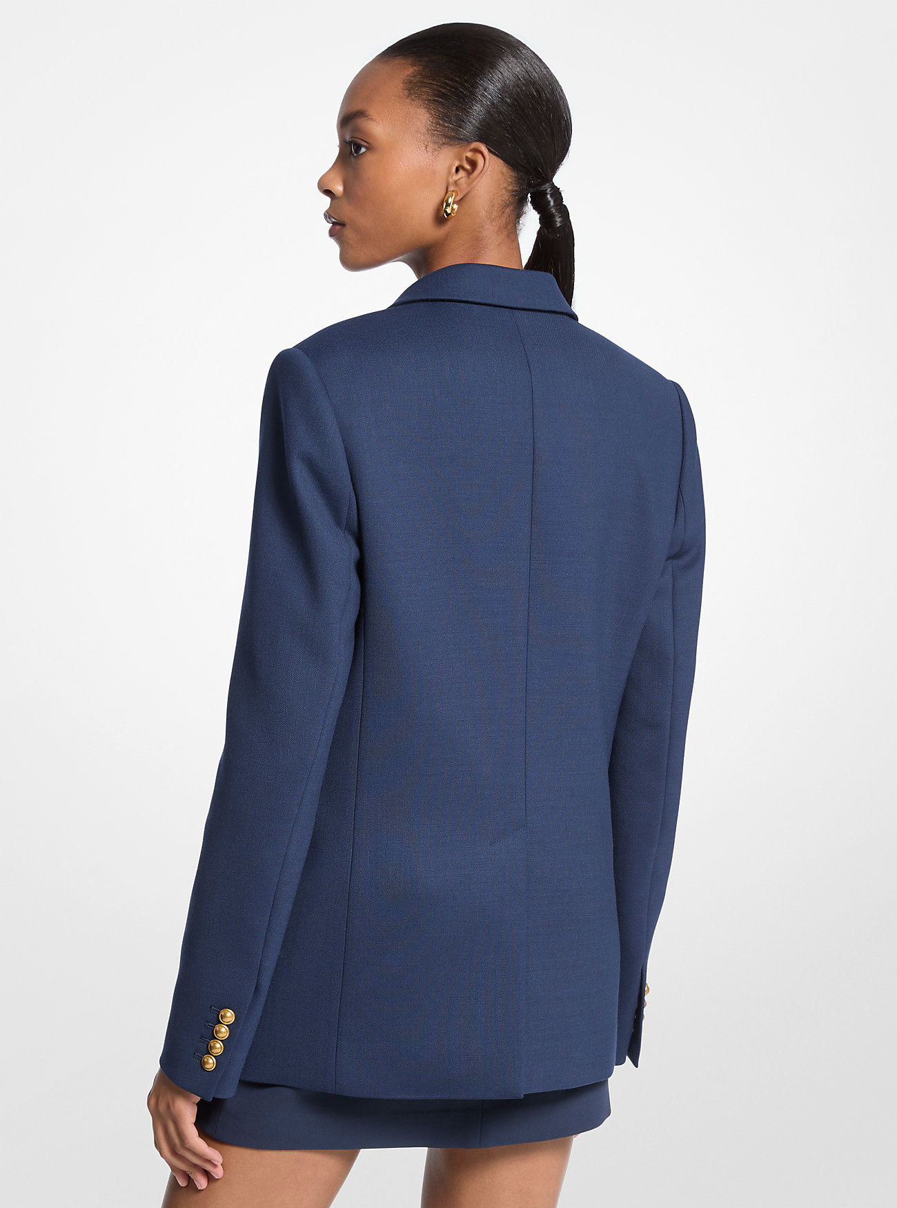 Blazer i elastisk ullblanding i twill – MIDNATTBLÅ