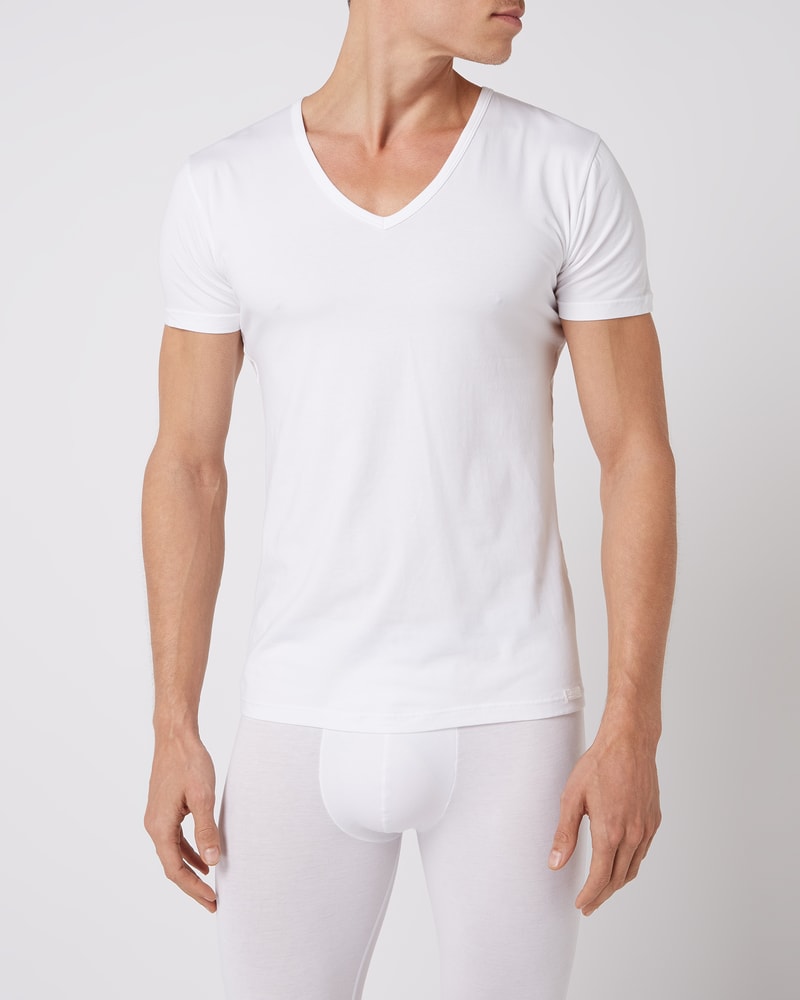 T-Shirt mit V-Ausschnitt im 2er-Pack in weiß