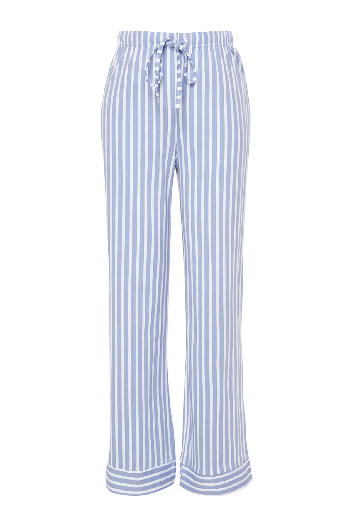 Trendyol Collection  Weiß-blaue Pyjamahose aus gestreiftem Strick, 100 % Baumwolle THMAW24PJ00001