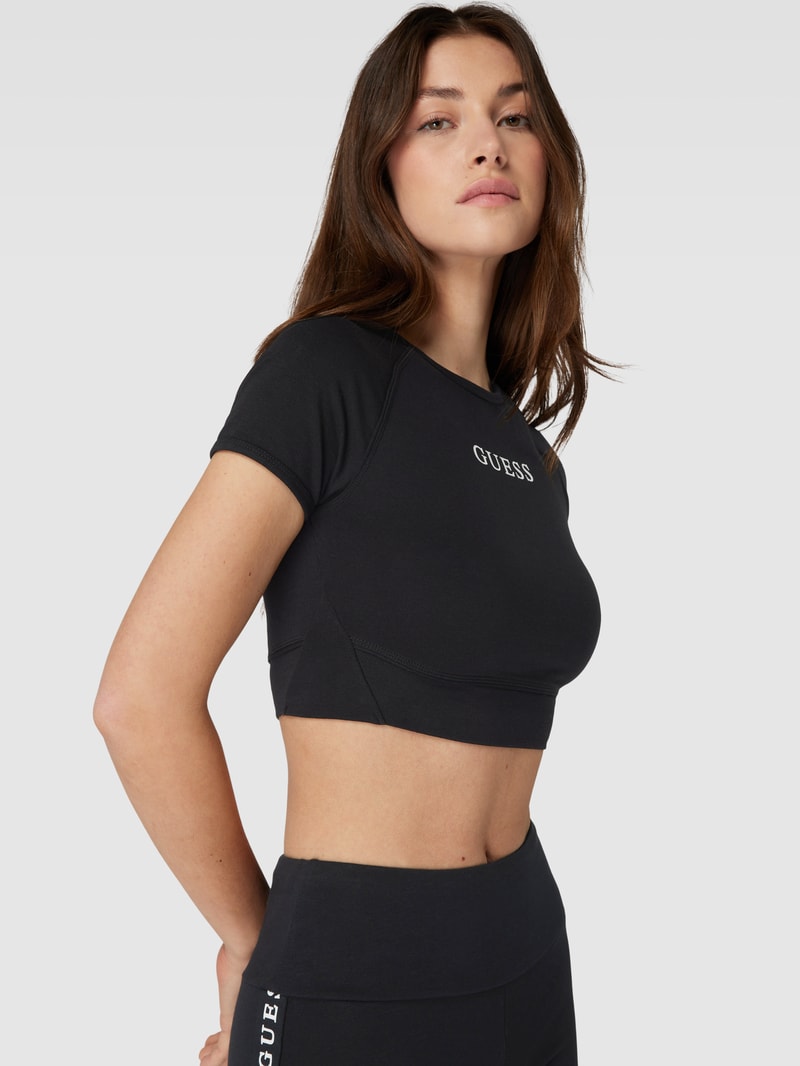 Crop Top mit Label-Print in schwarz