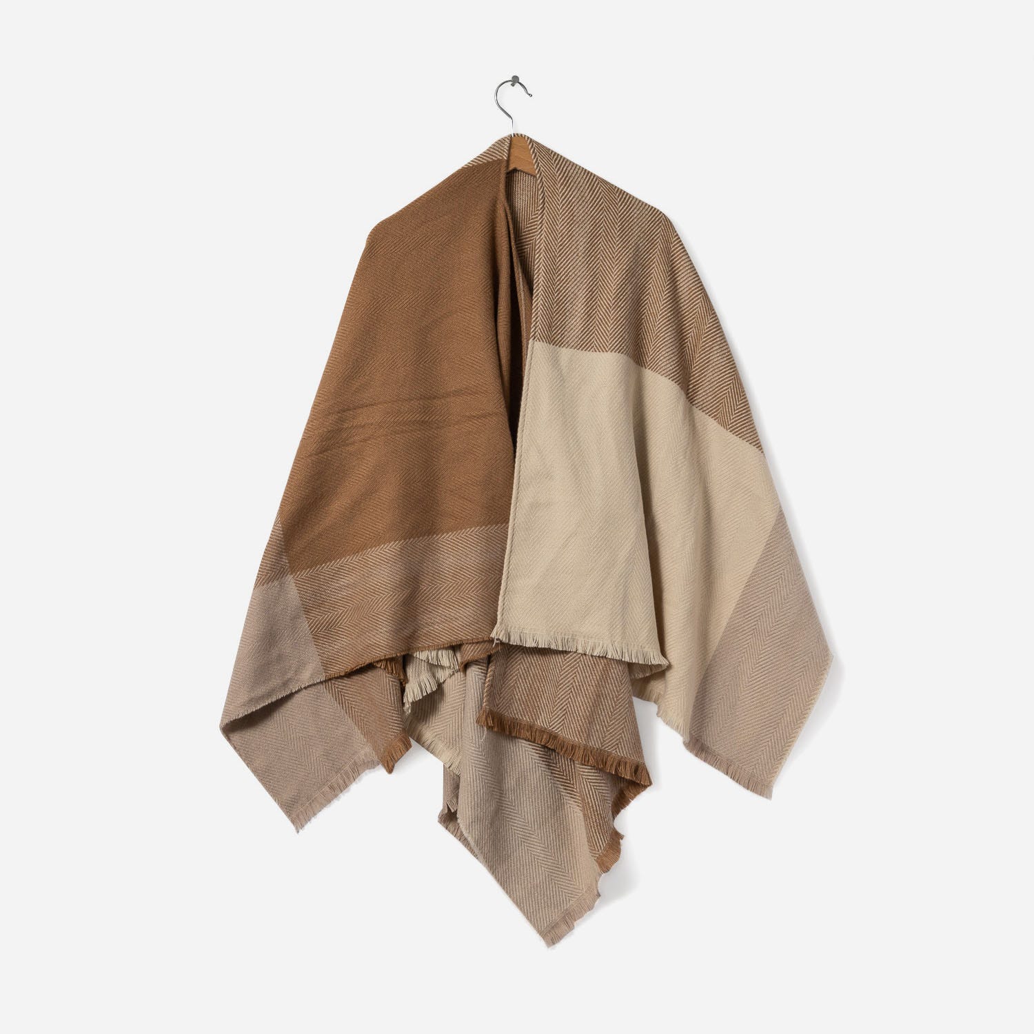 Poncho camel et écru à motif carreaux